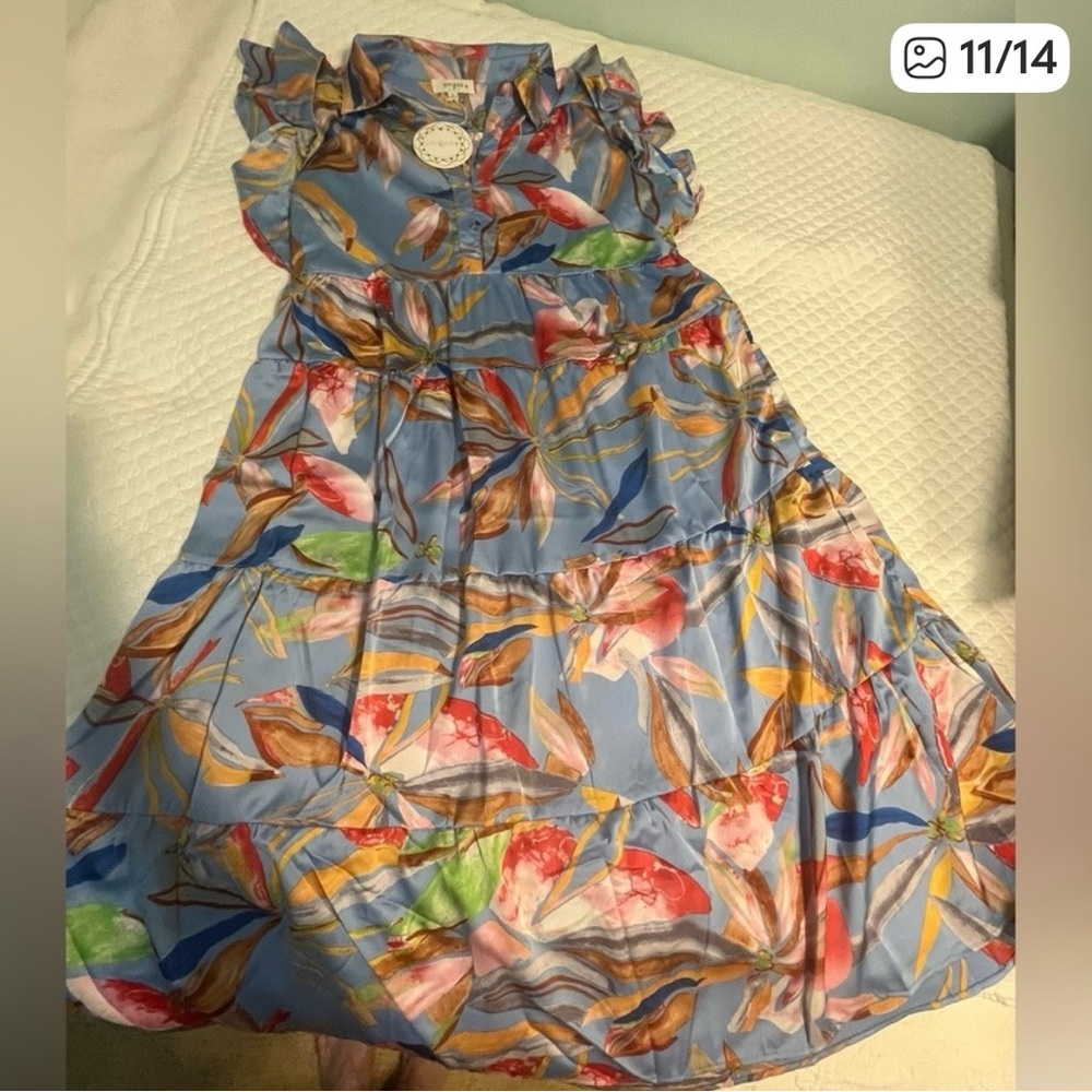 Umgee Light Blue Floral Maxi Dress with Multicolor Print Medium - Picture 11 of 11